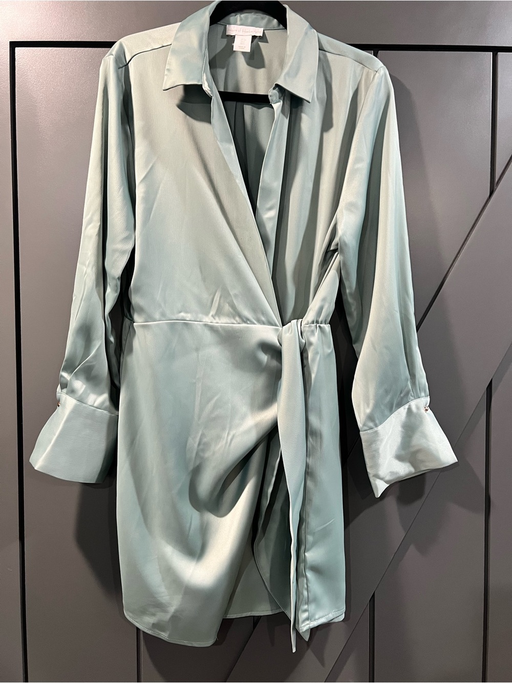 House of Harlow 1960 Sage Green Satin Wrap Chemise